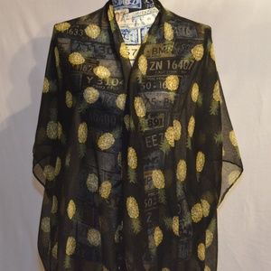 Black with Pineapples Bathing Suit Shaw/Cover Up